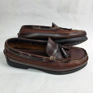 Mens 12W Brown Leather Tassel Loafers By Dockers Slip-On Casual Shoes With Stitc